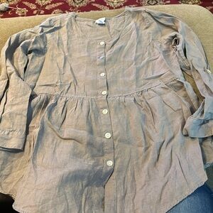 Sigrid Olsen Linen Tunic Top Taupe Long Sleeve Size Large Lagenlook (TD)